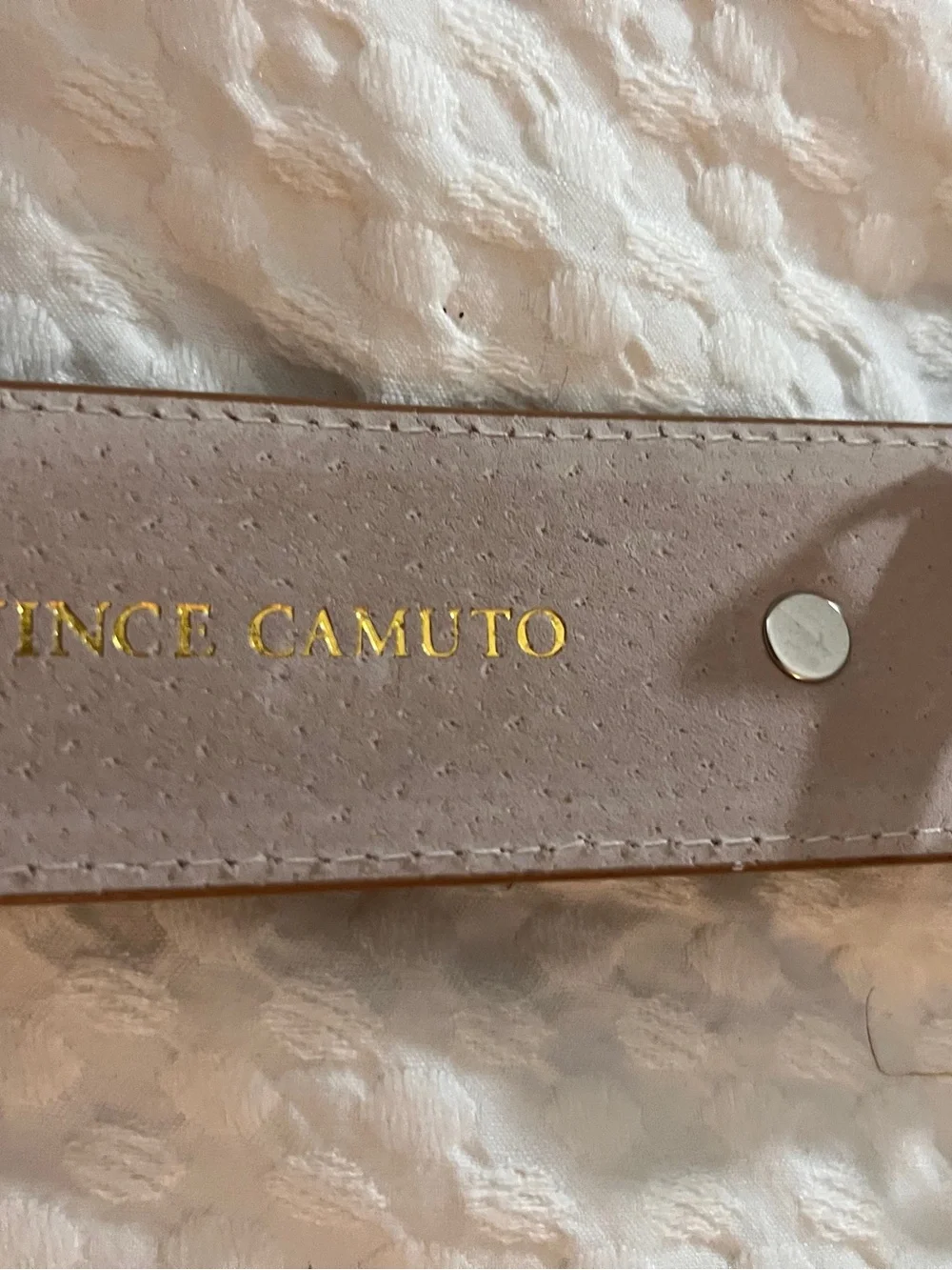 Vince Camuto Tan Suede Belt with Silver Oval Buckle